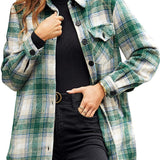 Women Oversized Check Button Shirt Jacket