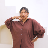 Chic Oversized Brown Linen Shirt