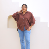 Chic Oversized Brown Linen Shirt