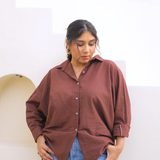 Chic Oversized Brown Linen Shirt