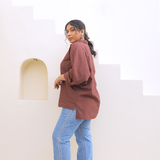 Chic Oversized Brown Linen Shirt