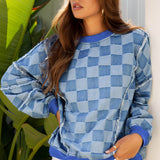 Jessica Checkerboard Oversized Denim Pullover