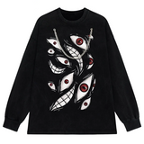 Harajuku Anime Eyes Graphic Washed T-Shirt Men Streetwear Cotton Tee