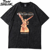 Hip Hop T Shirt Men Streetwear Harajuku Washed Tshirt Reddemption Angel Summer Short Sleeve T-Shirt Cotton Fashion Tops Tee