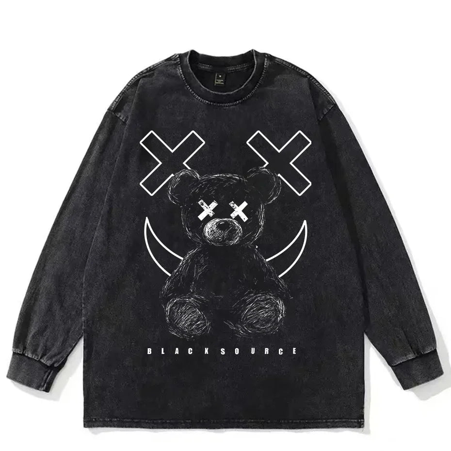 Bear Print T-Shirt Men 100% Cotton Harajuku Loose Casual Short Sleeve Tee
