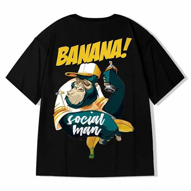 Hip Hop mens cotton T-shirt fashion loose men BF student banana print short-sleeved tees cool man wear Round neck tshirt