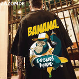 Hip Hop mens cotton T-shirt fashion loose men BF student banana print short-sleeved tees cool man wear Round neck tshirt