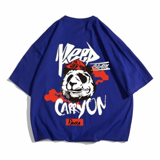 Hip hop tees shirt Panda print cotton short sleeve loose cool men T shirt casual o-neck Summer mens  Punk tshirt Fashion