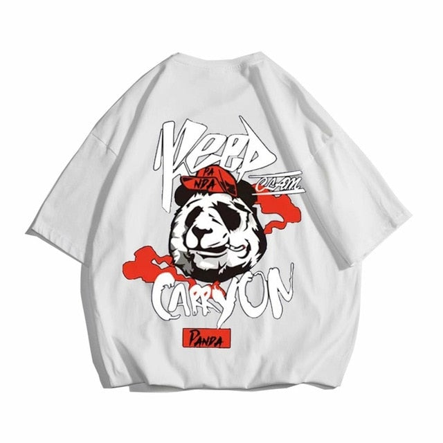 Hip hop tees shirt Panda print cotton short sleeve loose cool men T shirt casual o-neck Summer mens  Punk tshirt Fashion