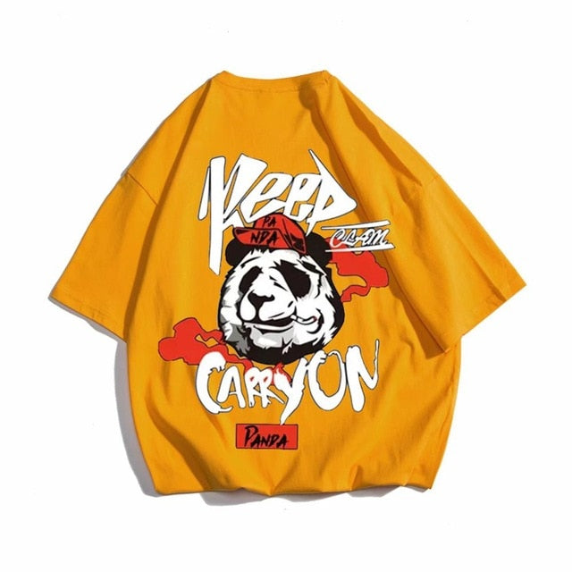 Hip hop tees shirt Panda print cotton short sleeve loose cool men T shirt casual o-neck Summer mens  Punk tshirt Fashion