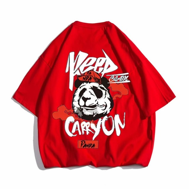 Hip hop tees shirt Panda print cotton short sleeve loose cool men T shirt casual o-neck Summer mens  Punk tshirt Fashion
