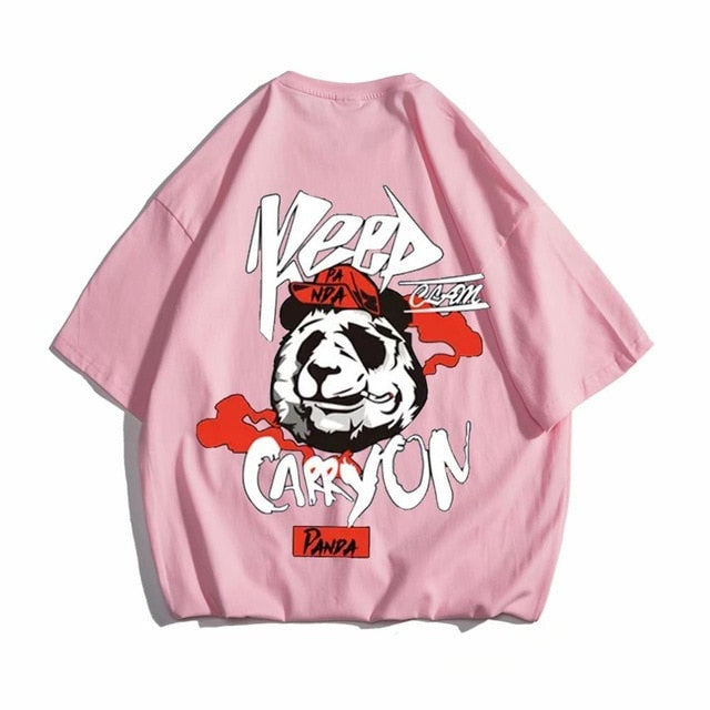 Hip hop tees shirt Panda print cotton short sleeve loose cool men T shirt casual o-neck Summer mens  Punk tshirt Fashion