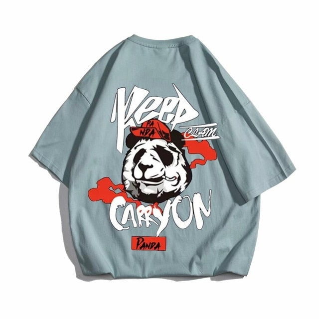 Hip hop tees shirt Panda print cotton short sleeve loose cool men T shirt casual o-neck Summer mens  Punk tshirt Fashion