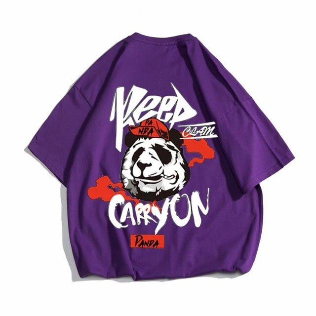Hip hop tees shirt Panda print cotton short sleeve loose cool men T shirt casual o-neck Summer mens  Punk tshirt Fashion