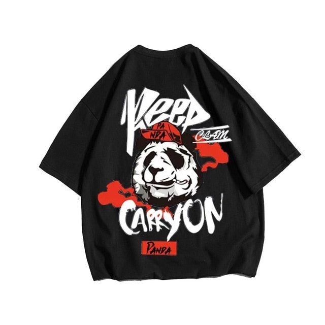 Hip hop tees shirt Panda print cotton short sleeve loose cool men T shirt casual o-neck Summer mens  Punk tshirt Fashion
