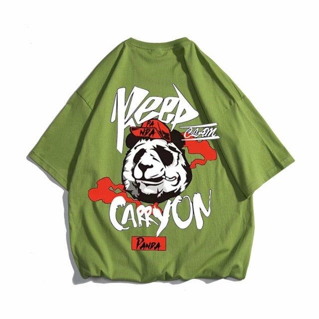 Hip hop tees shirt Panda print cotton short sleeve loose cool men T shirt casual o-neck Summer mens  Punk tshirt Fashion