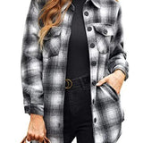 Women Oversized Check Button Shirt Jacket