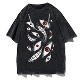 Harajuku Anime Eyes Graphic Washed T-Shirt Men Streetwear Cotton Tee