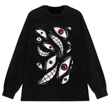 Harajuku Anime Eyes Graphic Washed T-Shirt Men Streetwear Cotton Tee