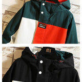 Black Patchwork Block Military Sweatshirt Jackets For Men Autumn Hip Hop Japanese Hoodies Streetwear Loose Casual Hooded Jacket