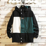 Black Patchwork Block Military Sweatshirt Jackets For Men Autumn Hip Hop Japanese Hoodies Streetwear Loose Casual Hooded Jacket