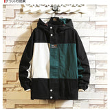 Black Patchwork Block Military Sweatshirt Jackets For Men Autumn Hip Hop Japanese Hoodies Streetwear Loose Casual Hooded Jacket