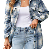 Women Oversized Check Button Shirt Jacket