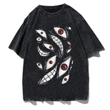 Harajuku Anime Eyes Graphic Washed T-Shirt Men Streetwear Cotton Tee