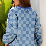Jessica Checkerboard Oversized Denim Pullover