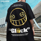 Cotton T-Shirts Men  Smiley Printed Short Sleeve Tshirts Summer Hip Hop Casual Cotton Tops Tees Streetwear