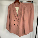 Women Blazer Suits Doule Breasted Pink Blazer High Waist Skirt Office Lady Sets