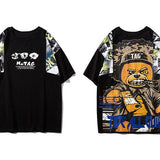Hip Hop T Shirt Men Harajuku Streetwear Ferocious Bear Print Patchwork Tops Casual Cotton Short Sleeve Tees