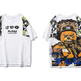 Hip Hop T Shirt Men Harajuku Streetwear Ferocious Bear Print Patchwork Tops Casual Cotton Short Sleeve Tees