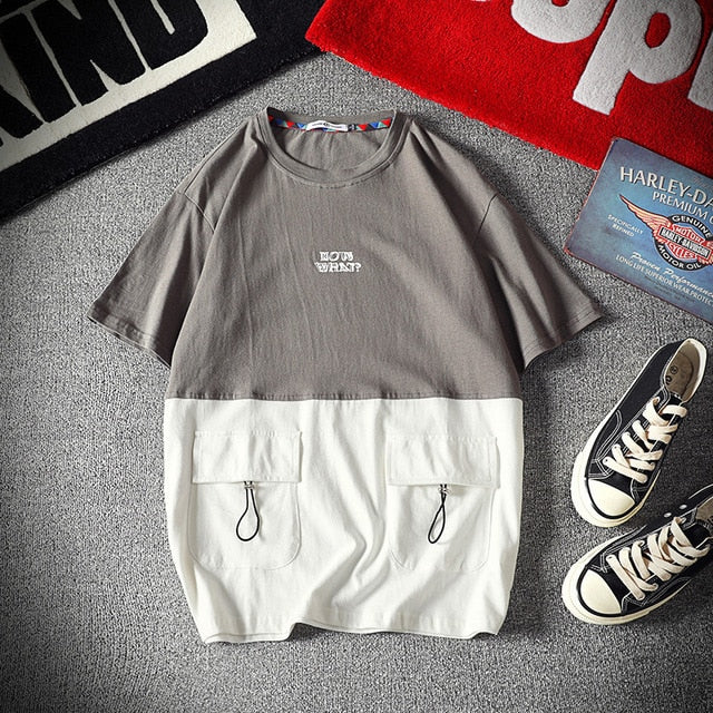 Men's Cotton Fashion T-shirt Mens Summer Patchwork Tshirts 5XL Casual T shirt With Pocket Tee Man Oversized Top & Tee Streetwear