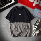 Men's Cotton Fashion T-shirt Mens Summer Patchwork Tshirts 5XL Casual T shirt With Pocket Tee Man Oversized Top & Tee Streetwear