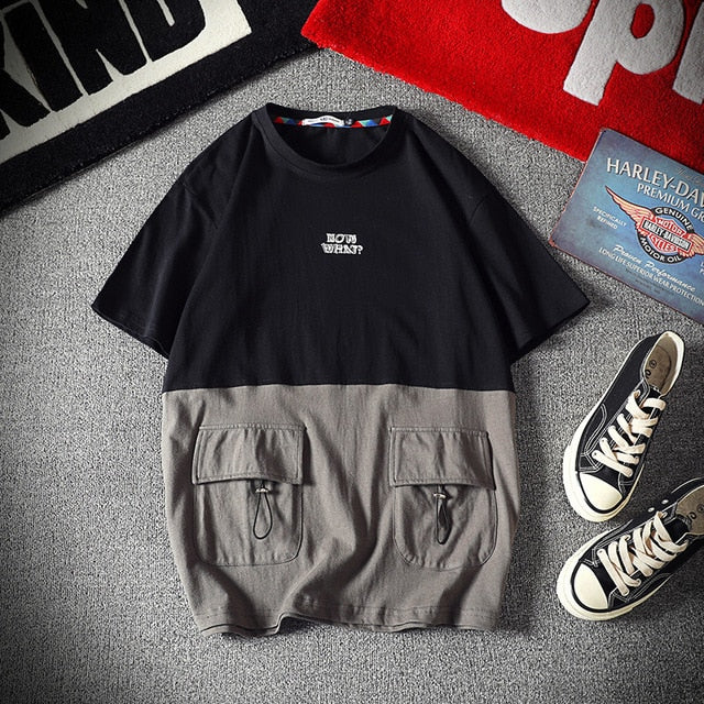 Men's Cotton Fashion T-shirt Mens Summer Patchwork Tshirts 5XL Casual T shirt With Pocket Tee Man Oversized Top & Tee Streetwear
