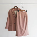 Women Blazer Suits Doule Breasted Pink Blazer High Waist Skirt Office Lady Sets