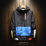Spring Hip Hop Mens Hooded Windbreaker Jacket Patchwork Vintage Loose Track Hoodie Jacket Coats Streetwear Chaqueta hombre