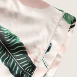 Tropical Print Satin Pajama Set Casual Sleep Wear Shorts Sets Short Sleeve Pocket Women Summer Pajama Set
