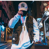Vintage Letter Embroidered Mens Cargo Vests Streetwear 2019 Hip Hop Sleeveless Tops Harajuku Multi Pockets Coats
