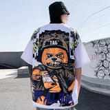 Hip Hop T Shirt Men Harajuku Streetwear Ferocious Bear Print Patchwork Tops Casual Cotton Short Sleeve Tees