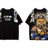 Hip Hop T Shirt Men Harajuku Streetwear Ferocious Bear Print Patchwork Tops Casual Cotton Short Sleeve Tees