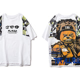 Hip Hop T Shirt Men Harajuku Streetwear Ferocious Bear Print Patchwork Tops Casual Cotton Short Sleeve Tees