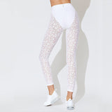Women Leopard Lace Patchwork Yoga Fitnes Suit Sexy Sheer Mesh Long Sleeve Zipper Crop Top And Leggings Tracksuit Sports Outfits