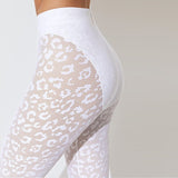 Women Leopard Lace Patchwork Yoga Fitnes Suit Sexy Sheer Mesh Long Sleeve Zipper Crop Top And Leggings Tracksuit Sports Outfits