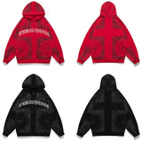 Hoodies Men Vintage Totems Letter Print Zipper Fleece Outwear College Style Casual Harajuku Oversized Couple Streetwear